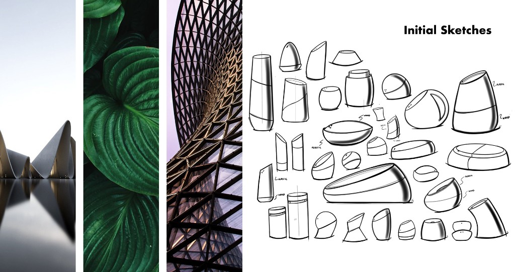 Salina inspiration mood board and initial product sketches