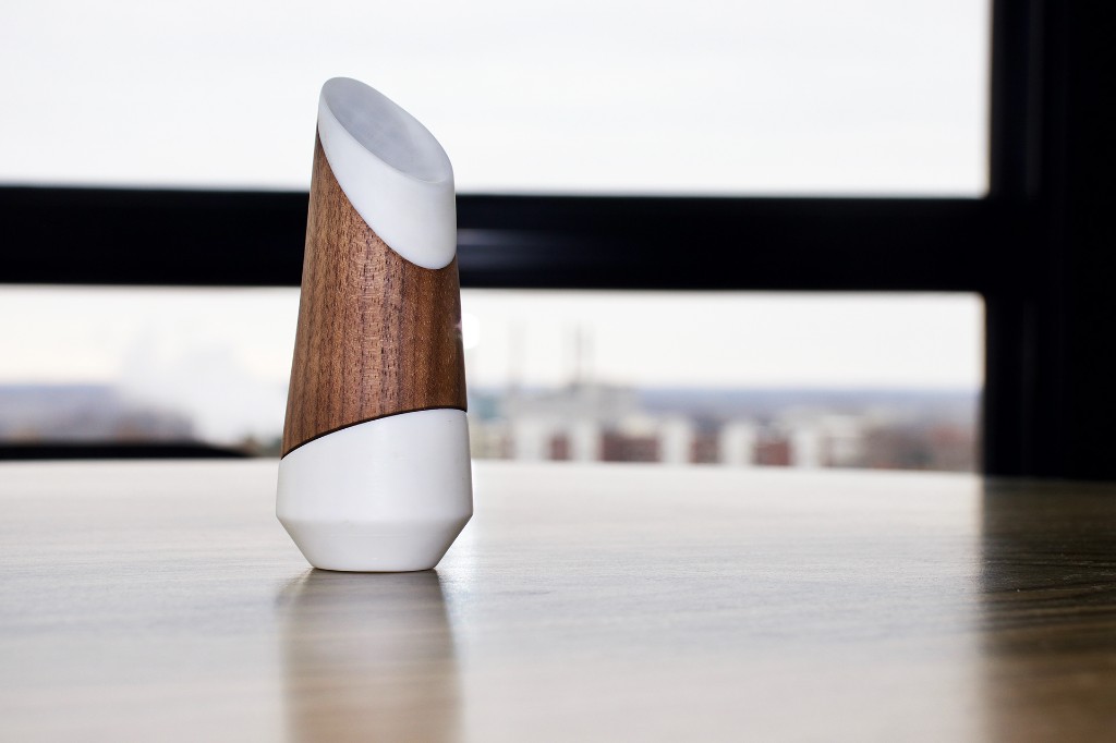 Salina salt shaker product shot on a wooden table by a window