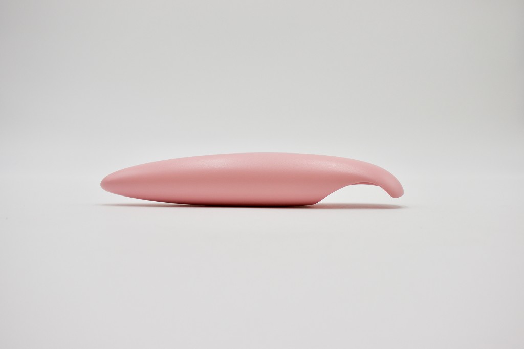Side profile of the finished pink Scoopi ice cream scoop