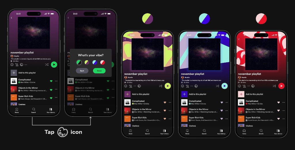 Playlist vibe customization with color theme options for november playlist