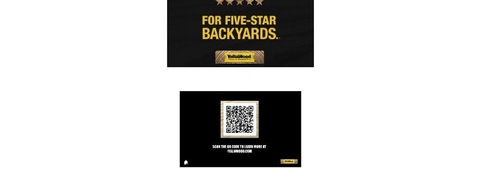 Deck planning screens with QR code linking to YellaWood website