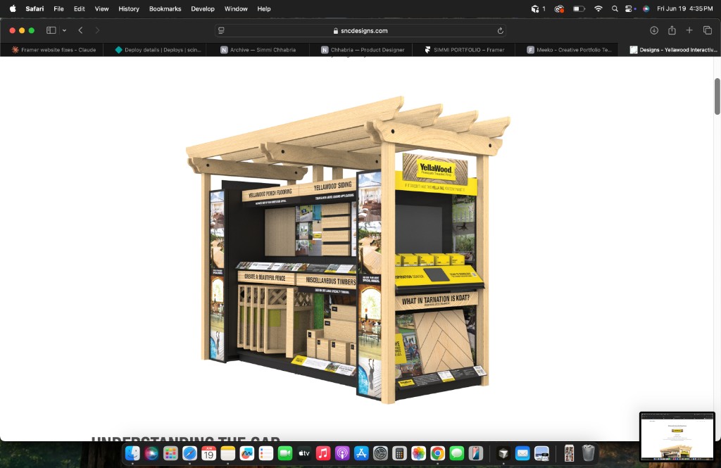 YellaWood retail display render showing modular product samples and signage